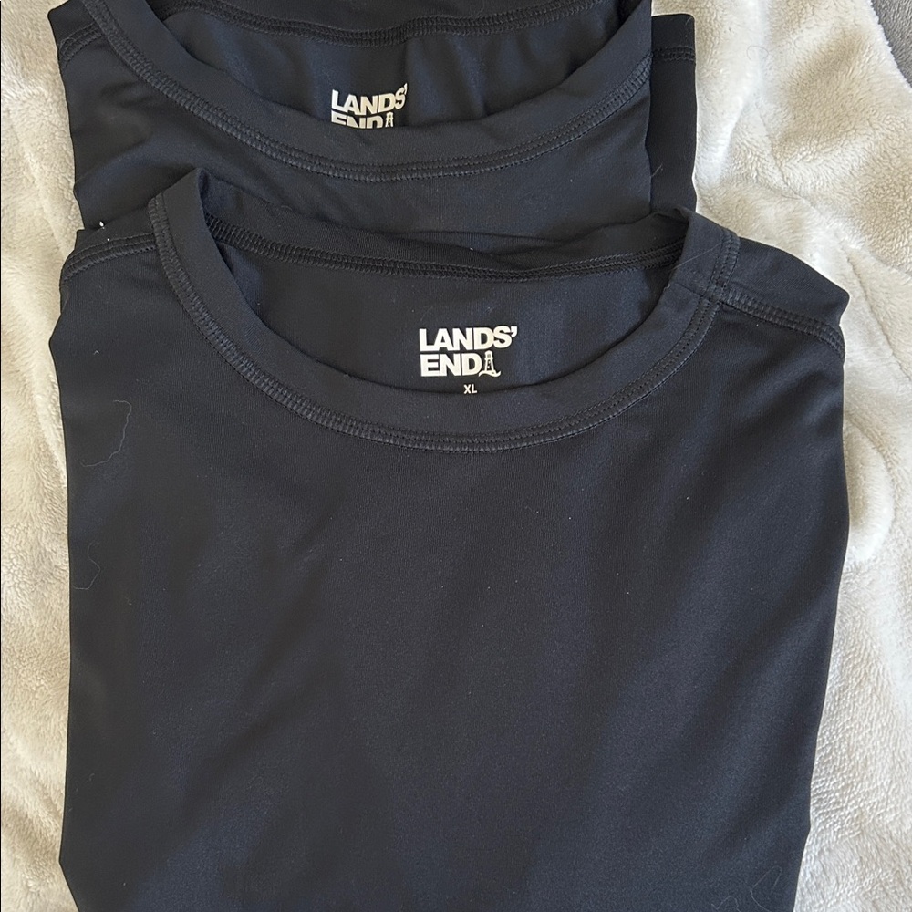 Lands' End Classic Black Crewneck Swim/Surf Long-Sleeved Shirts - set of 2